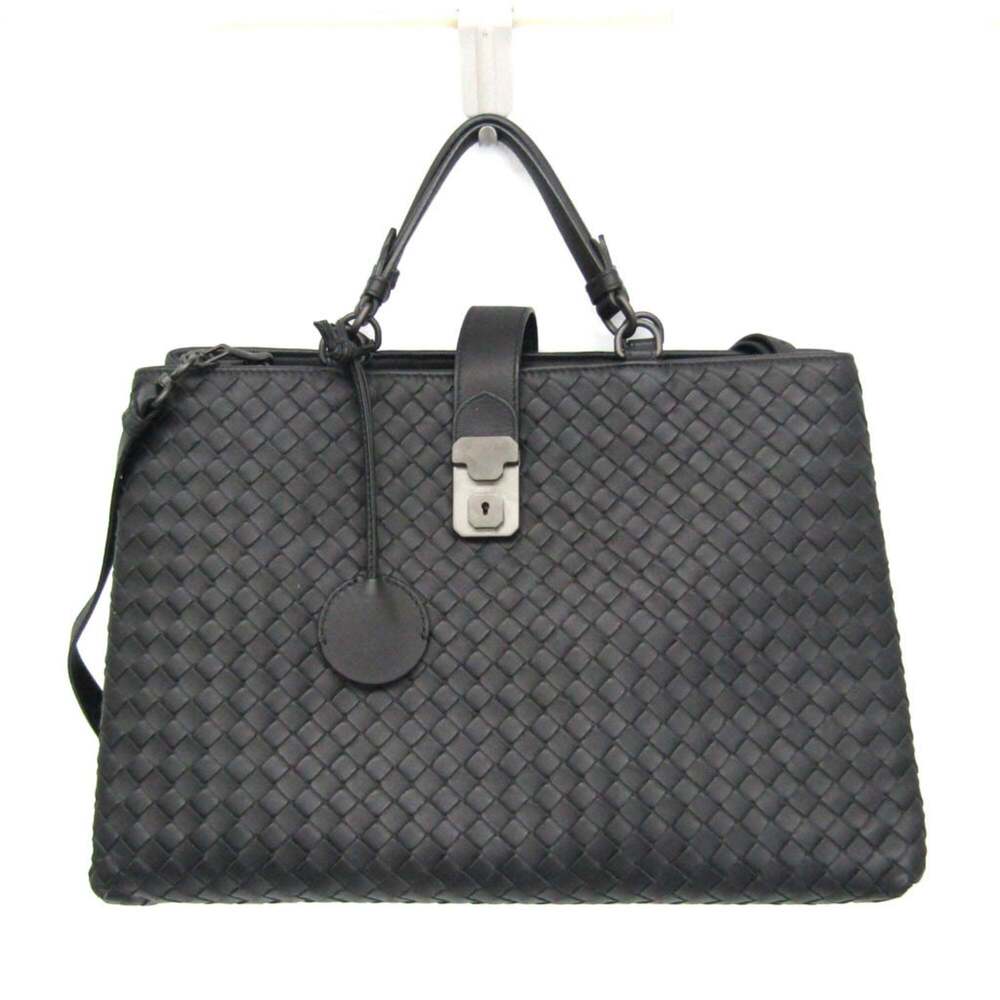 Bottega Veneta Intrecciato Rome Leather Handbag,Shoulder Bag Black